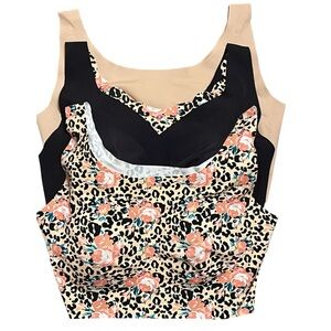 Rhonda Shear 3 pack Seamless Original Ahh Bra Multicolor Floral Beige Black 3X